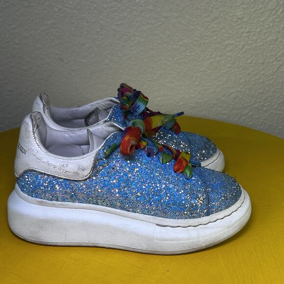 Alexander McQueen Kids Sneaker Blue Glitter Shoe 27 D - Picture 8 of 16